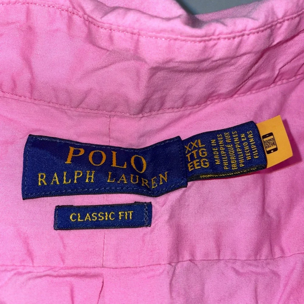 Polo Ralph Lauren Mens XXL Pink Classic Fit Cotton Button Down Shirt Blue Pony